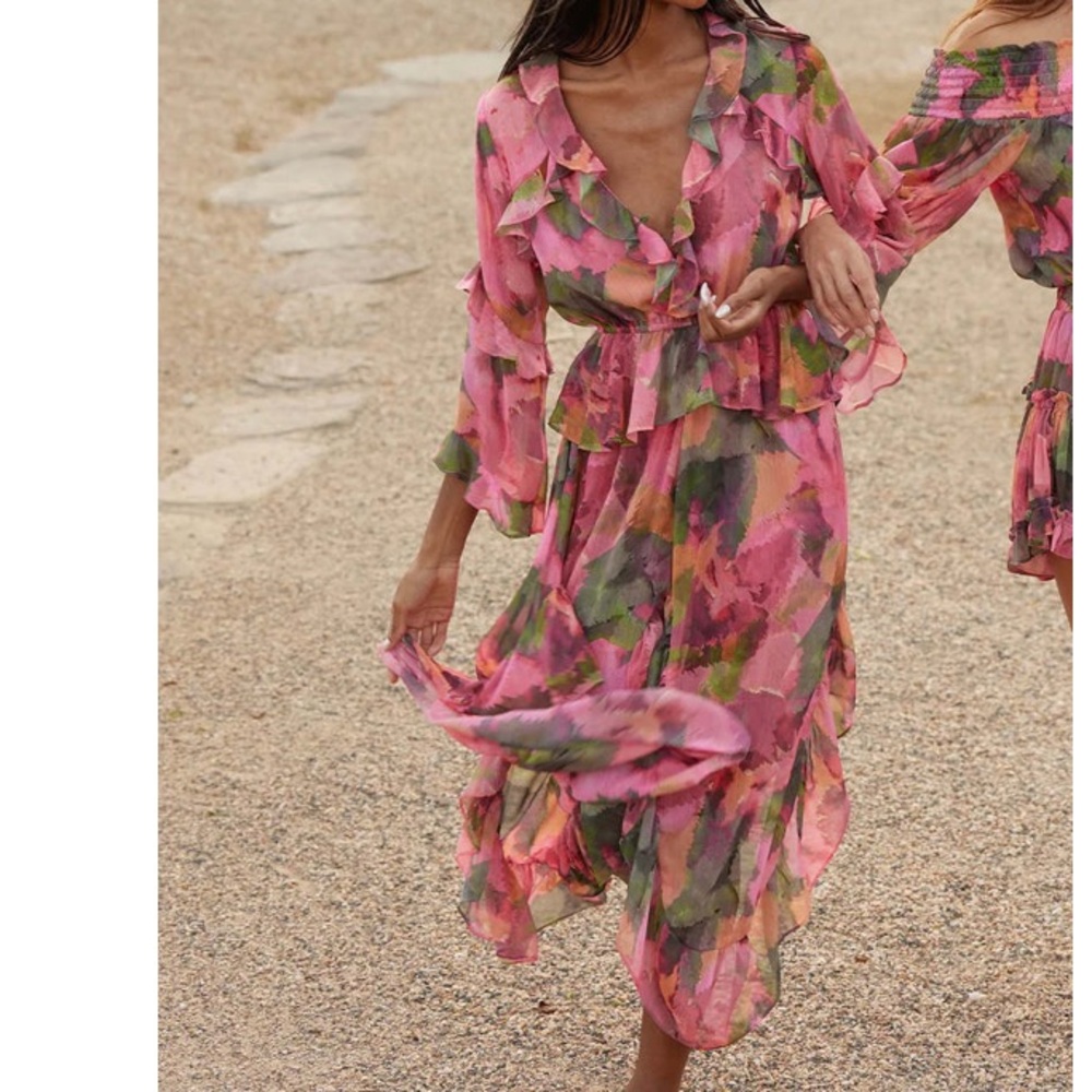 MISA Los Angeles Kiana Watermelon Chiffon Dress XS/S/M